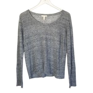 EILEEN FISHER 100% Linen Lightweight Knit Sweater Top Size M Gray Sheer Casual